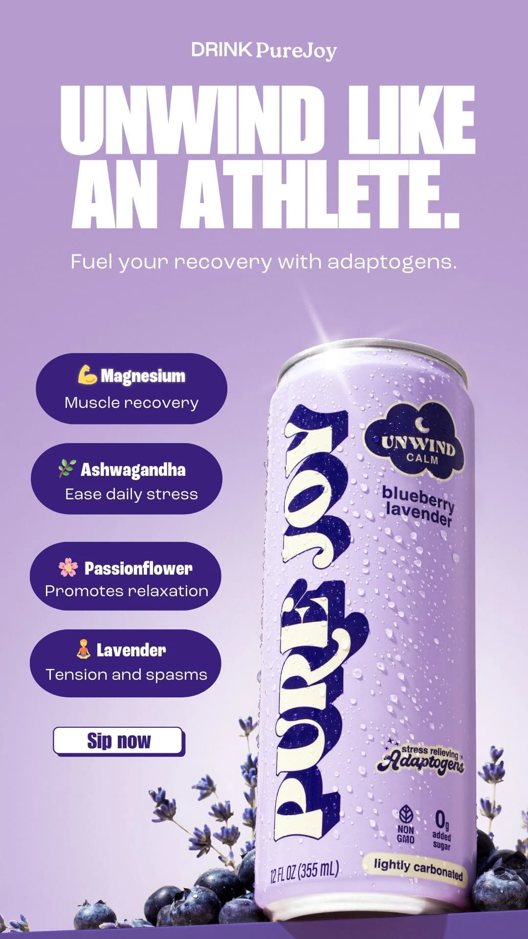 PureJoy Unwind adaptogen drink ad