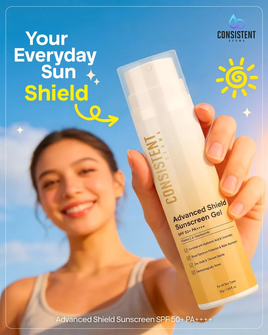 Everyday Sun Shield sunscreen - Benefit checkmarks