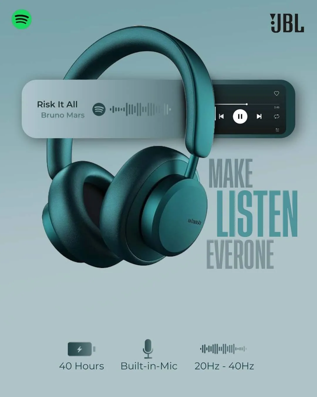 JBL Headphones: quote with feature callouts