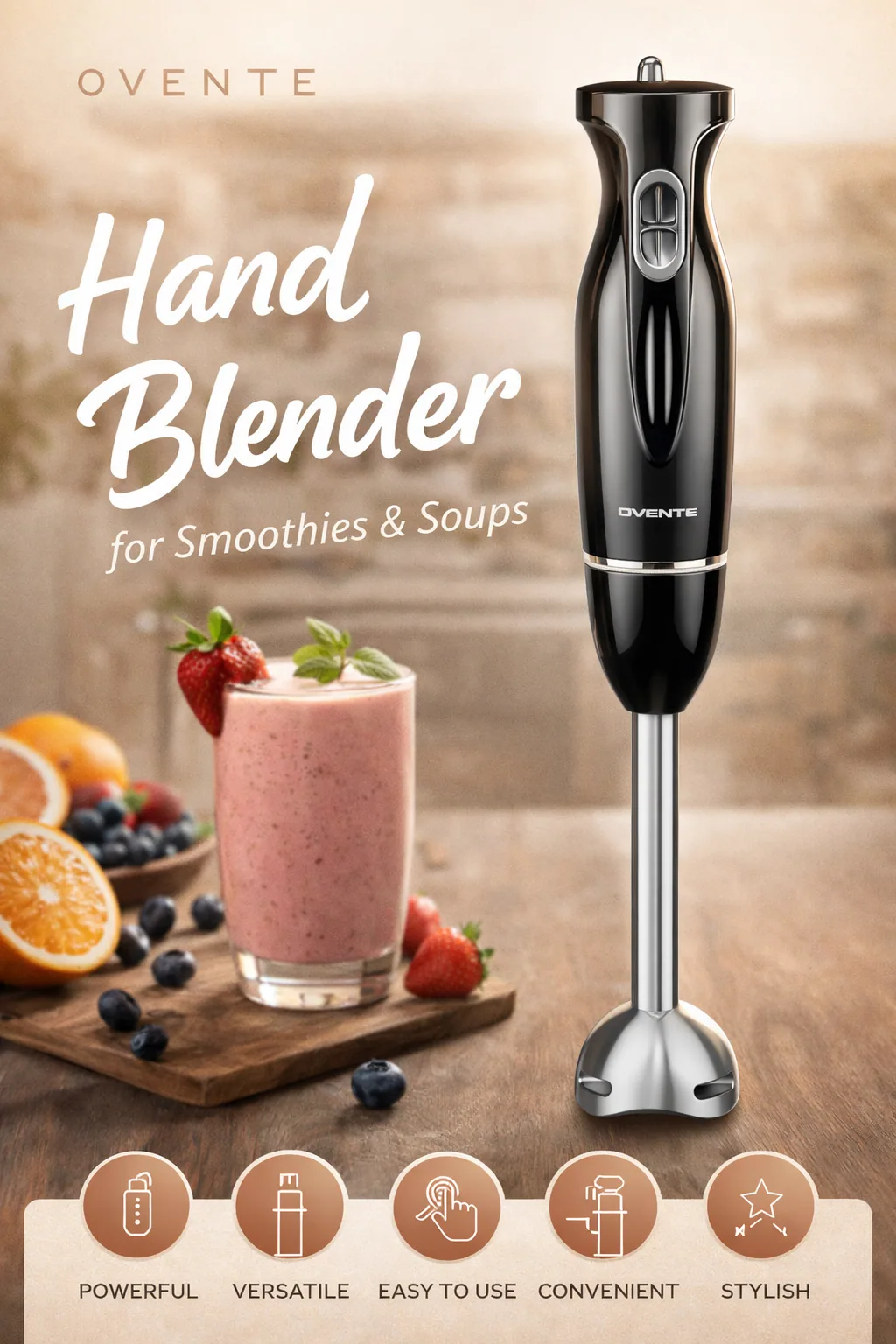OVente Hand Blender: Benefit Icons